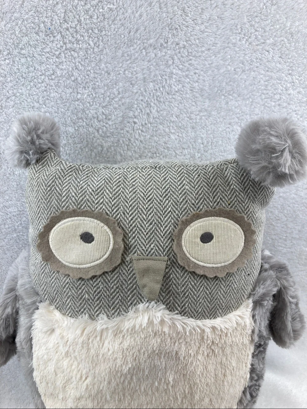 Pier 1 Imports Roxie The Grey Owl Pillow Tweed Plush Stuffed Animal 16”